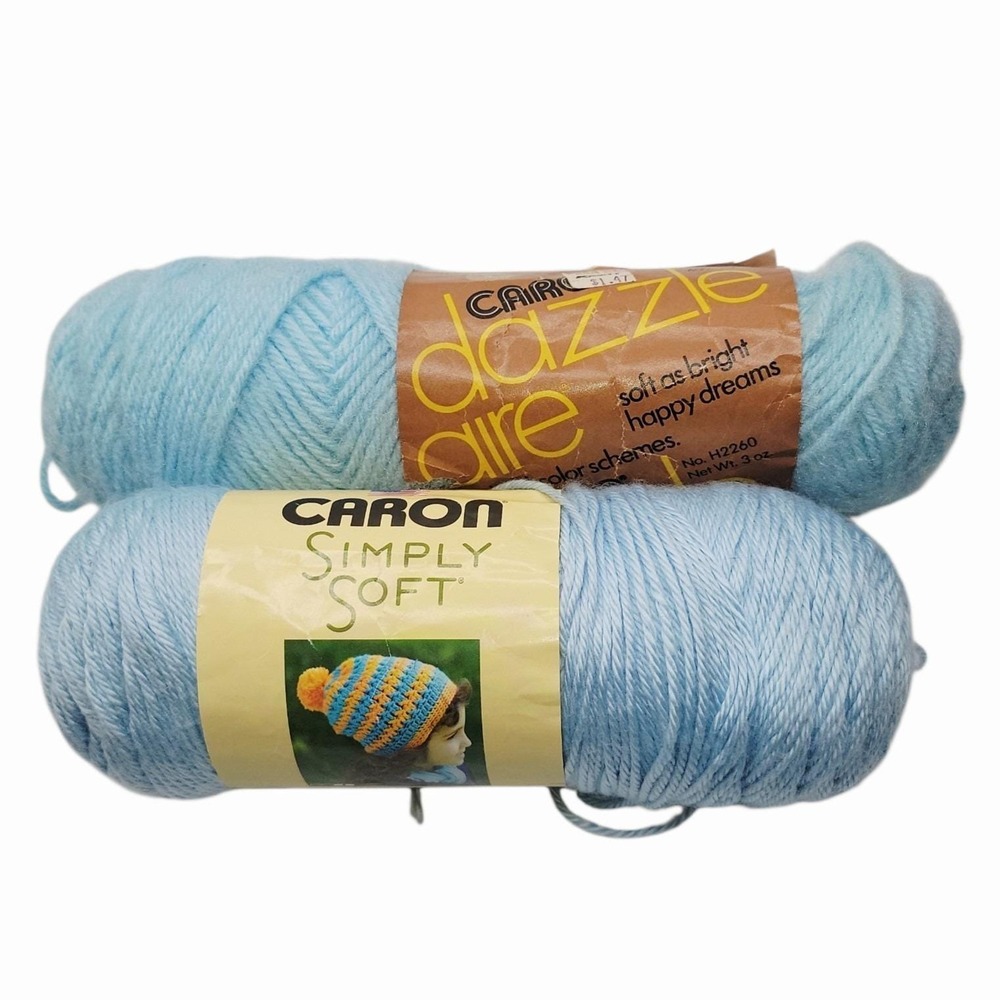 Vintage Caron Dazzle Aire‎ Sky Blue + Simply Soft Blue Yarn Lot